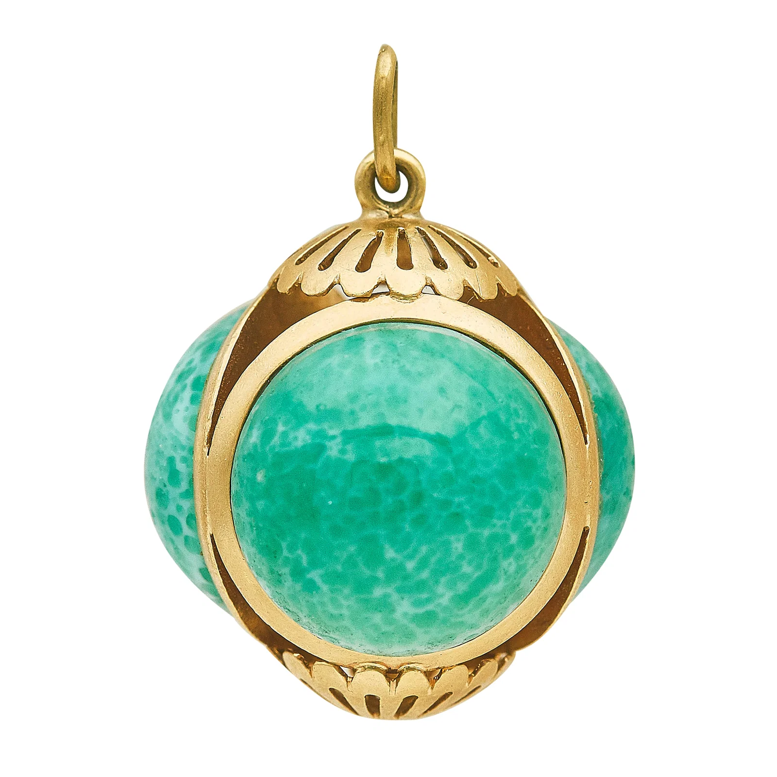 Vintage 18K Rose Gold and Green Glass Cabochon Charm