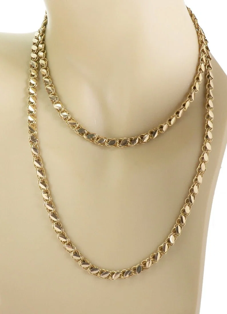 Vintage 18k Yellow Gold 36 Inch Charm Link Long Necklace