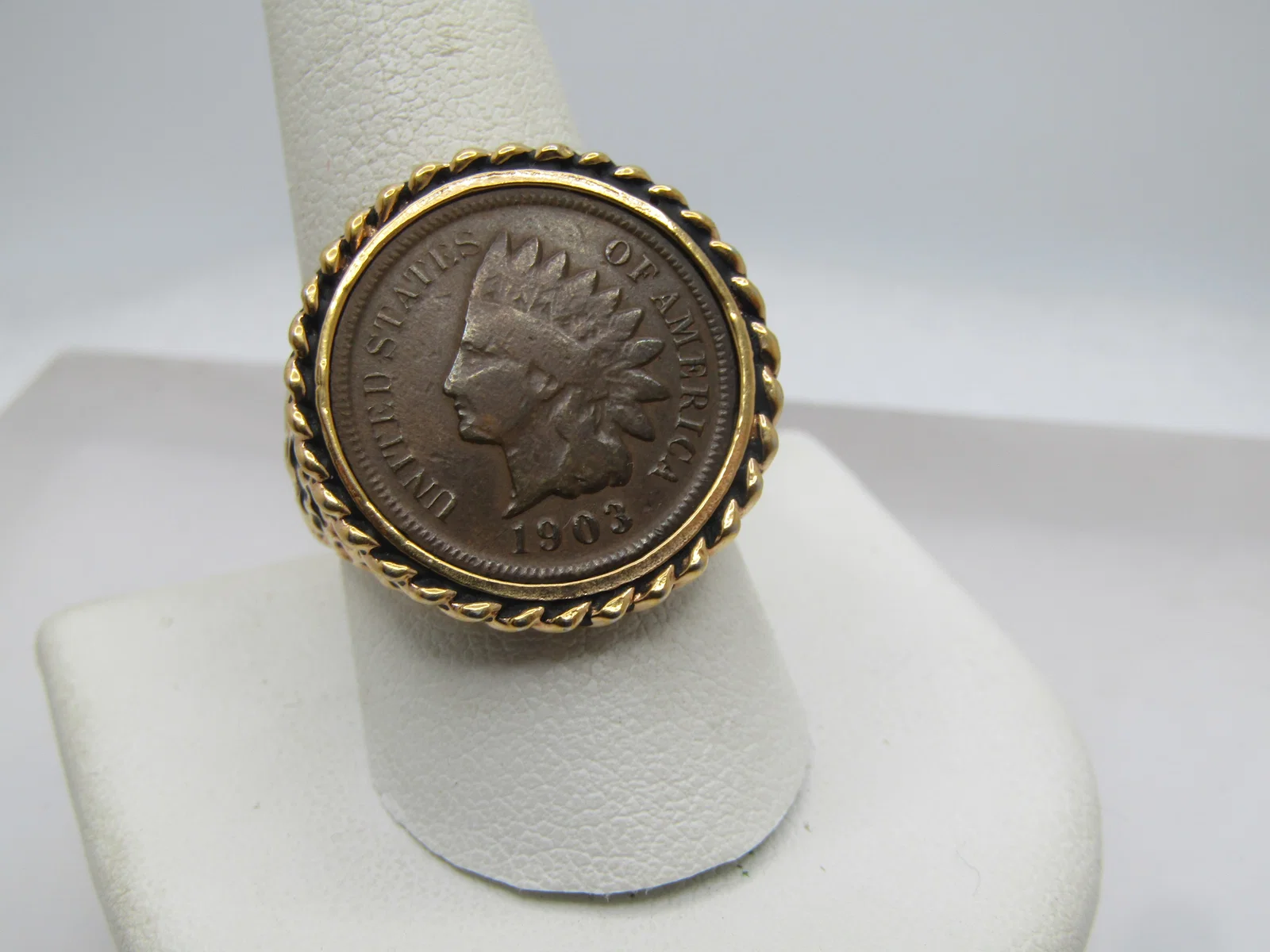 Vintage 1903 USA Penny Ring, Sz. 10.5, Unisex. 18kt G.E.P., Signed A, 1960's & after
