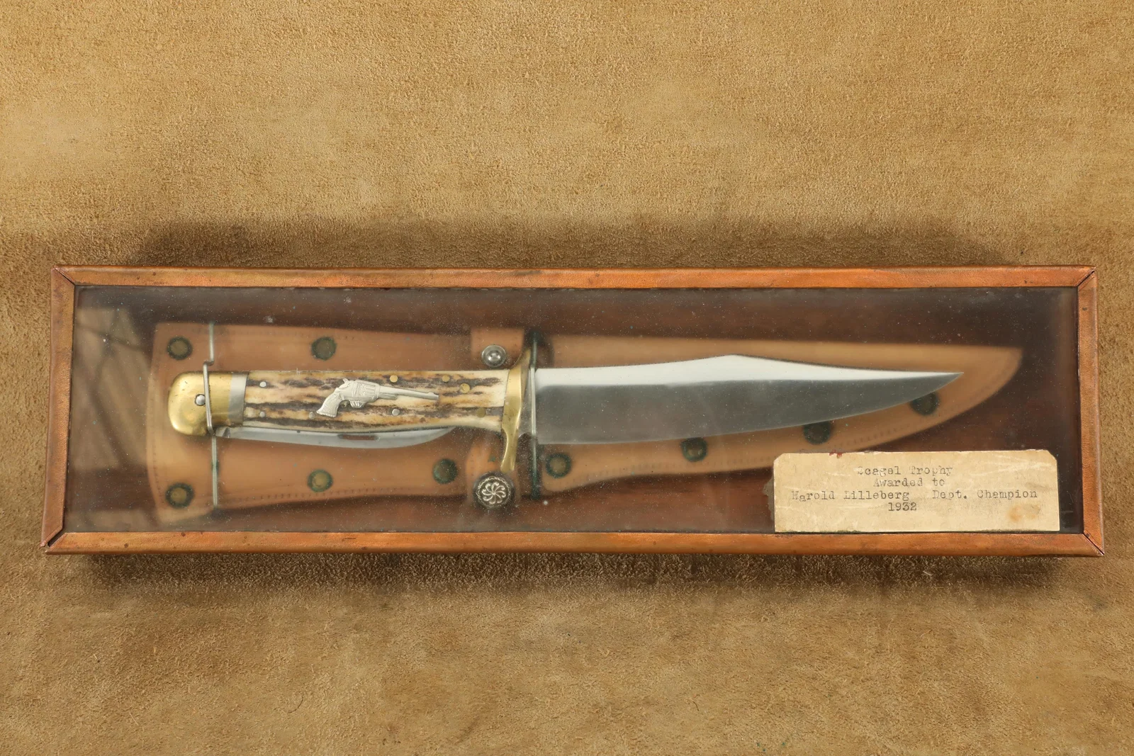 Vintage 1930s William Scagel Custom Stag Handle Hunter W/ Folder In Handle Knife, Sheath, Trophy Box