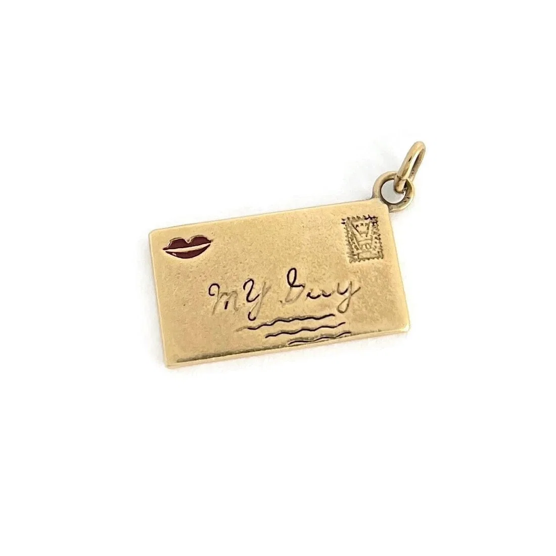 Vintage 1950's My Guy Love Letter Kiss Lips Charm 14K Yellow Gold, 2.70 Grams