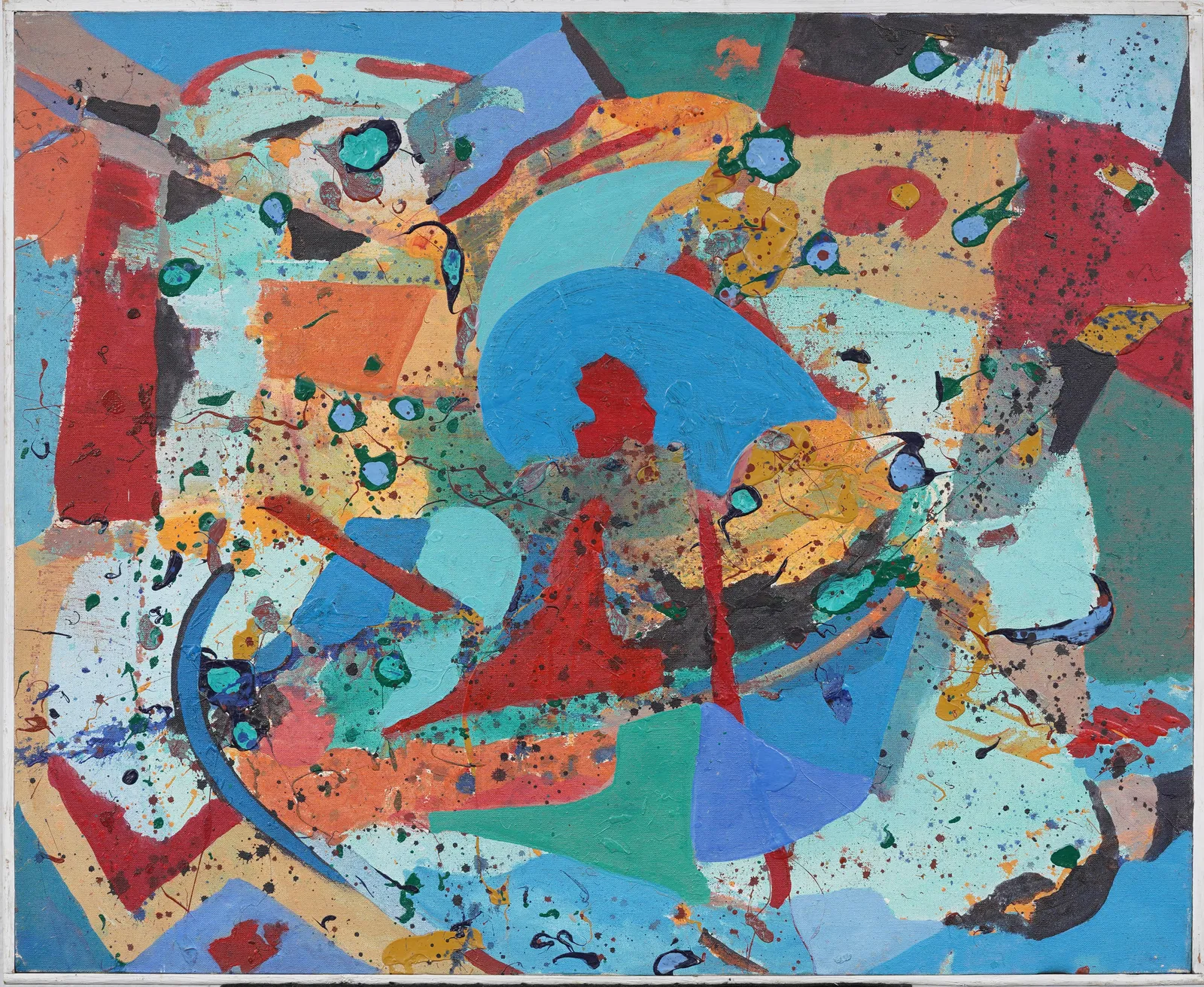 Vintage American Colorful Abstract Expressionist Original Oil Painting