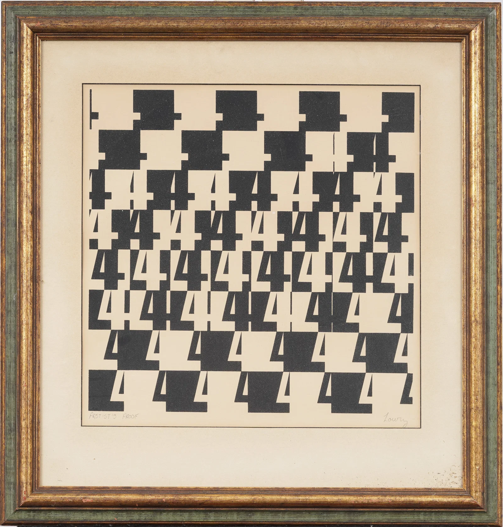 Vintage American Framed Op Art Print Signed "Lowry"