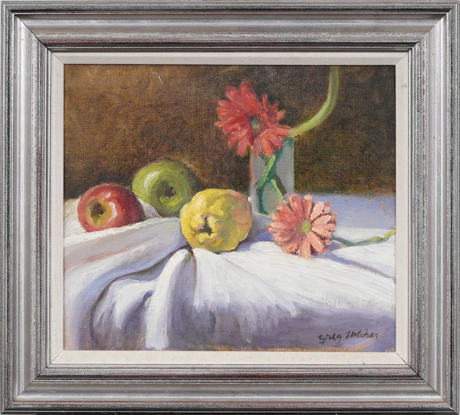 Vintage American Framed Still Life Original Oil Painting signed "Greg Fletcher"