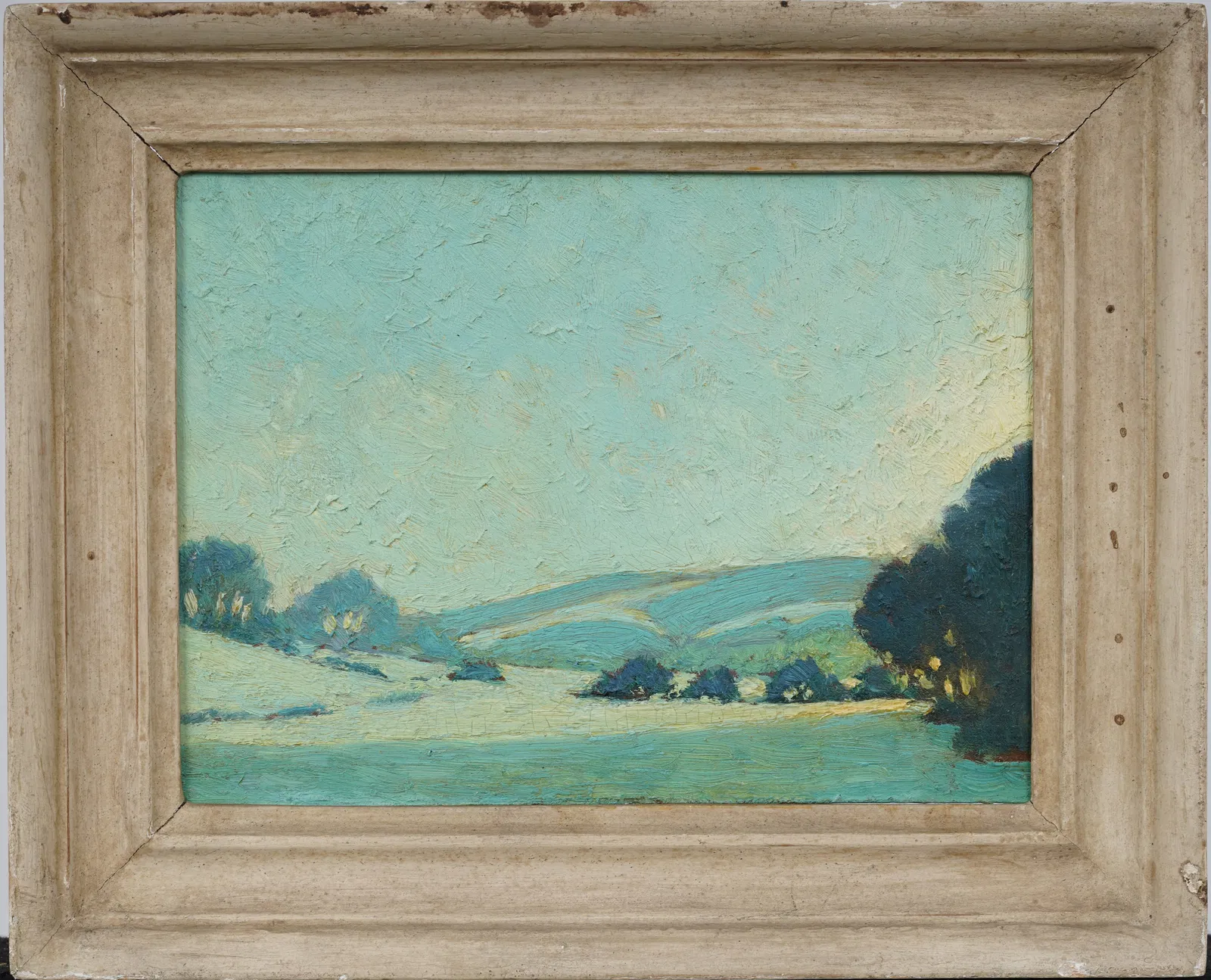 Vintage American Glowing Green Fauvist Landscape Important Framed Original Landscape Oil Painting