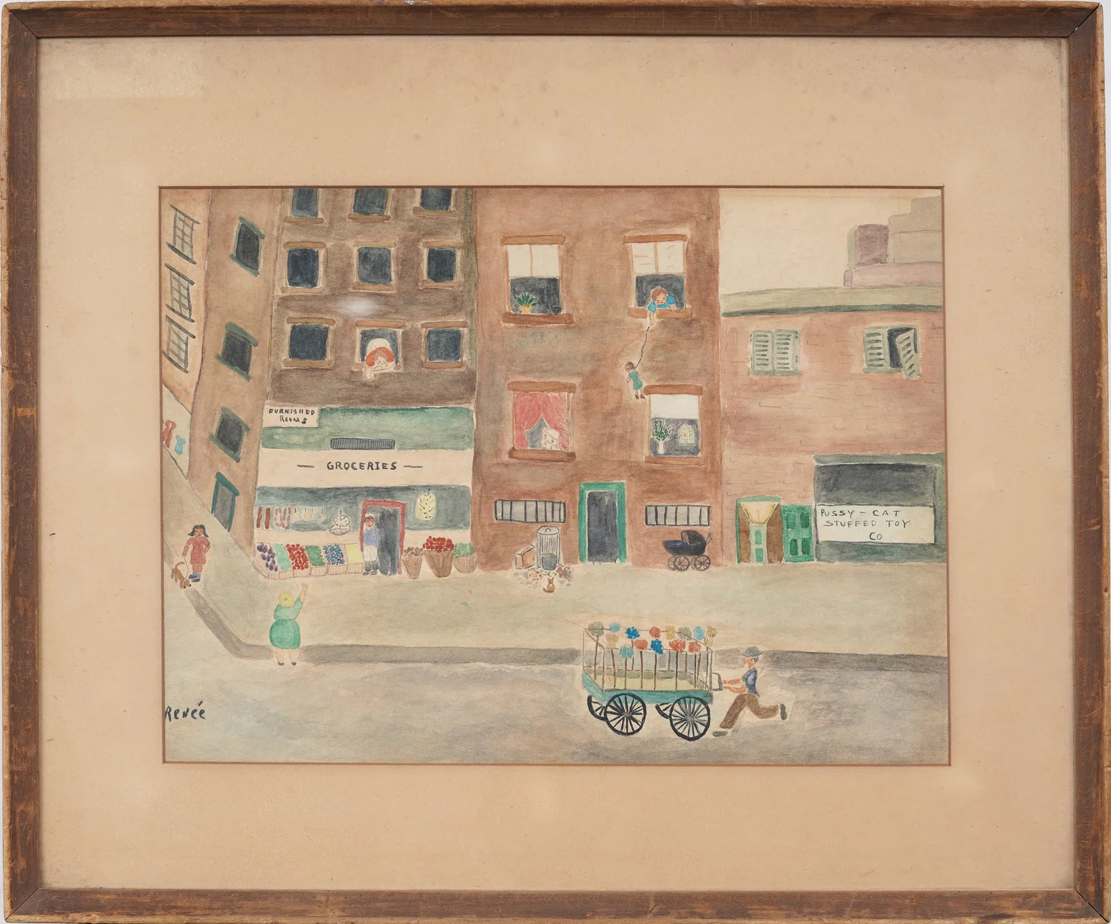 Vintage American Modernist New York Street Scene Framed Original Signed Painting