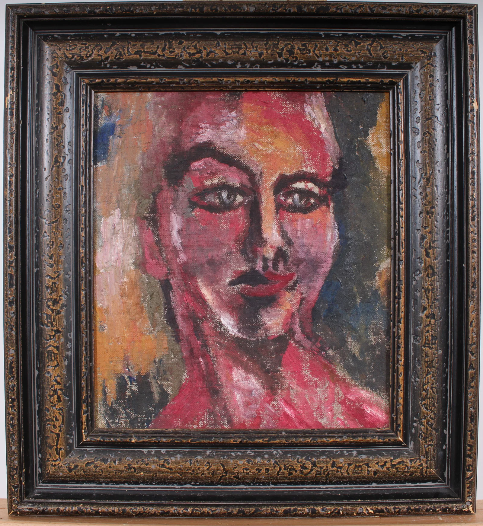 Vintage American School Modernist Framed Portrait Oil Painting