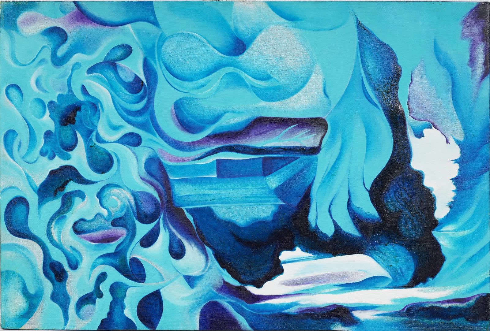 Vintage American Signed Original Abstract Oil Painting "Blue Flames"