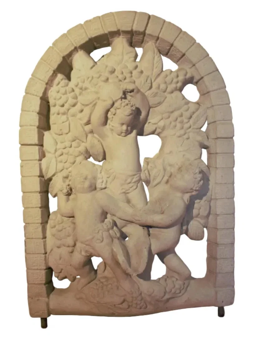Vintage Arched Cherub Wine Harvest Wall Plaque Wall Decor Indoor Outdoor
