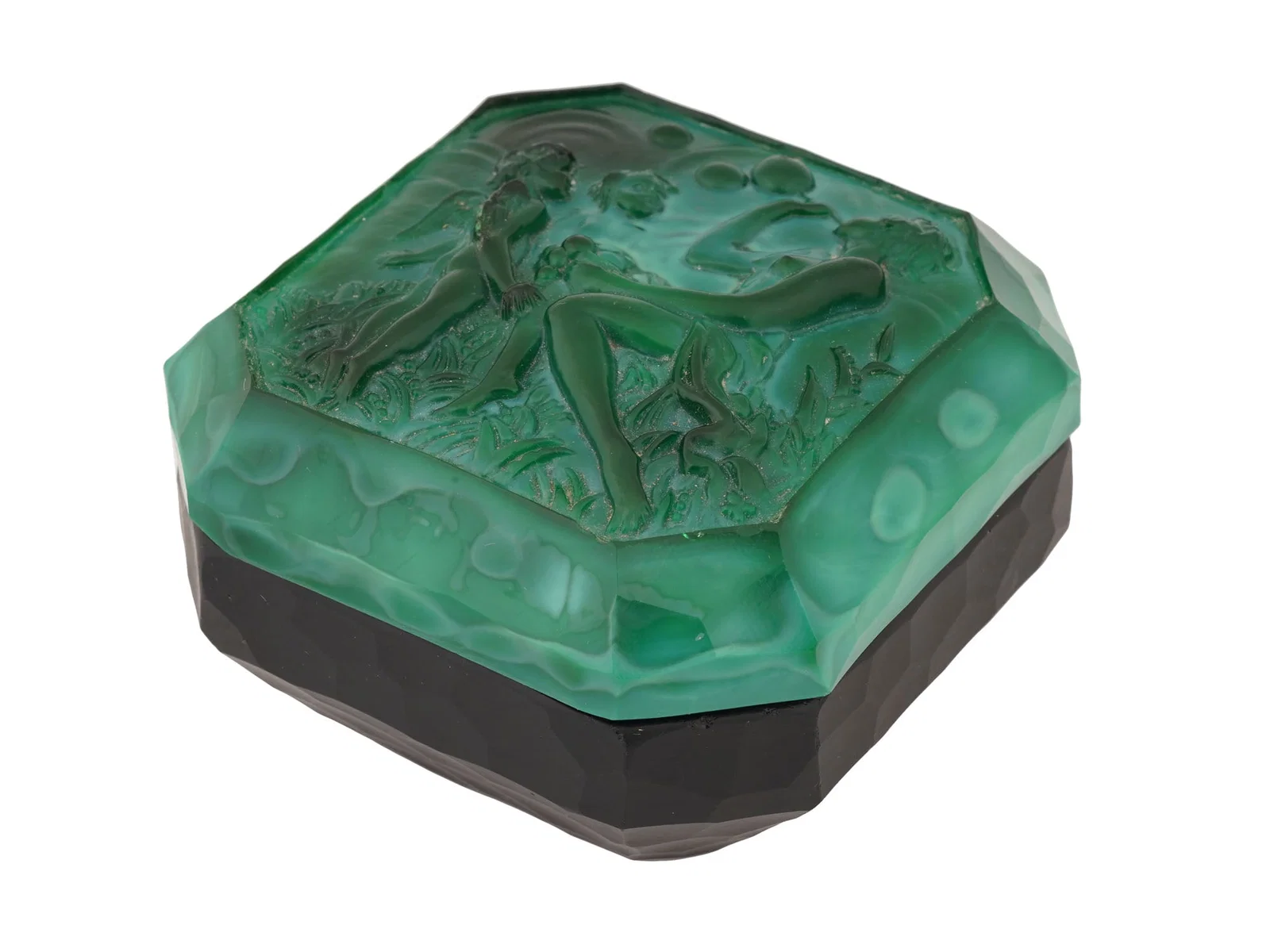 VINTAGE ART DECO MALACHITE GLASS TRINKET BOX