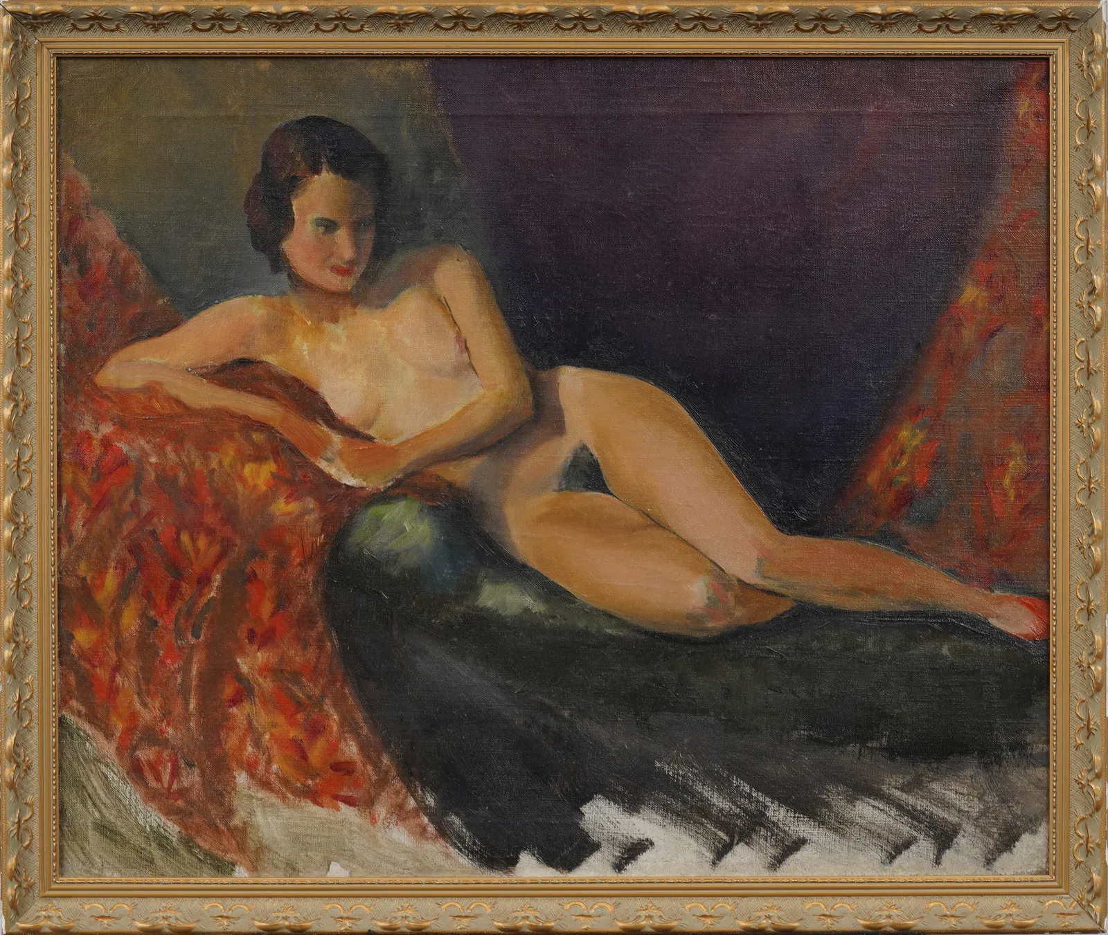 Vintage Ashcan School Reclining Female Nude Figure Original Framed Woman Portrait Oil Painting