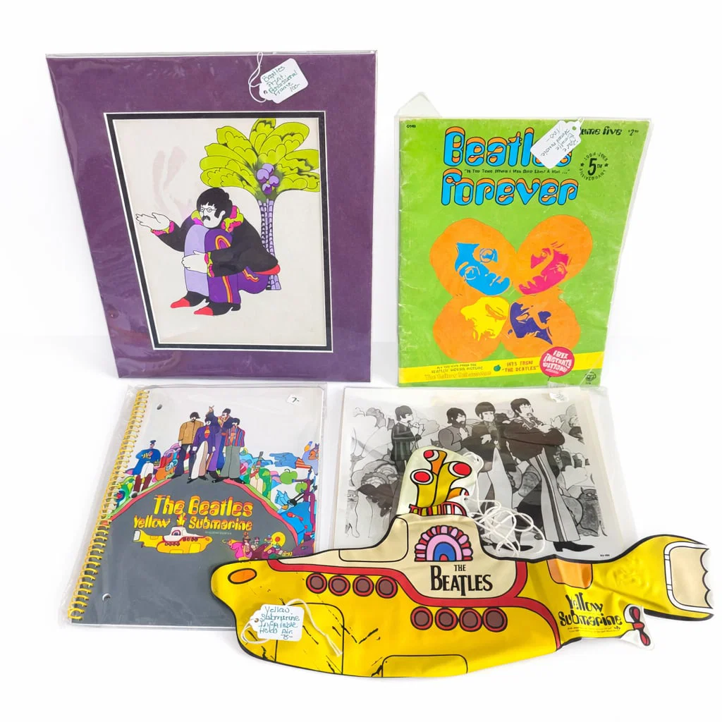 Vintage Beatles Yellow Submarine Lot Inflatable + Art Print Book Forever LP Collectible