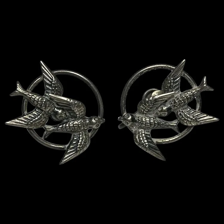 Vintage BEAU Sterling Silver Flying Bird Screw Back Earrings