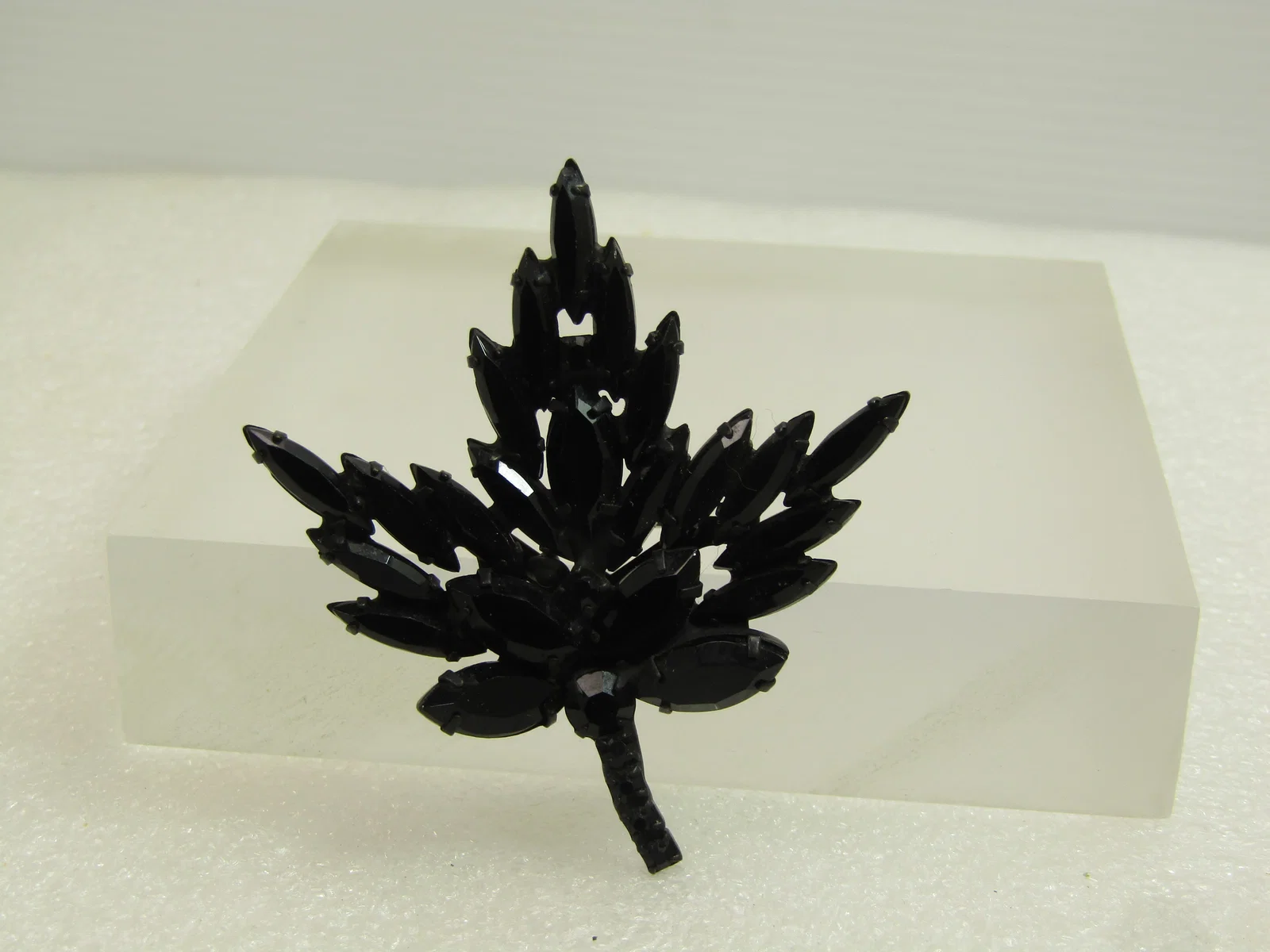 Vintage Black Rhinestone Leaf Brooch, 1940's-1960's