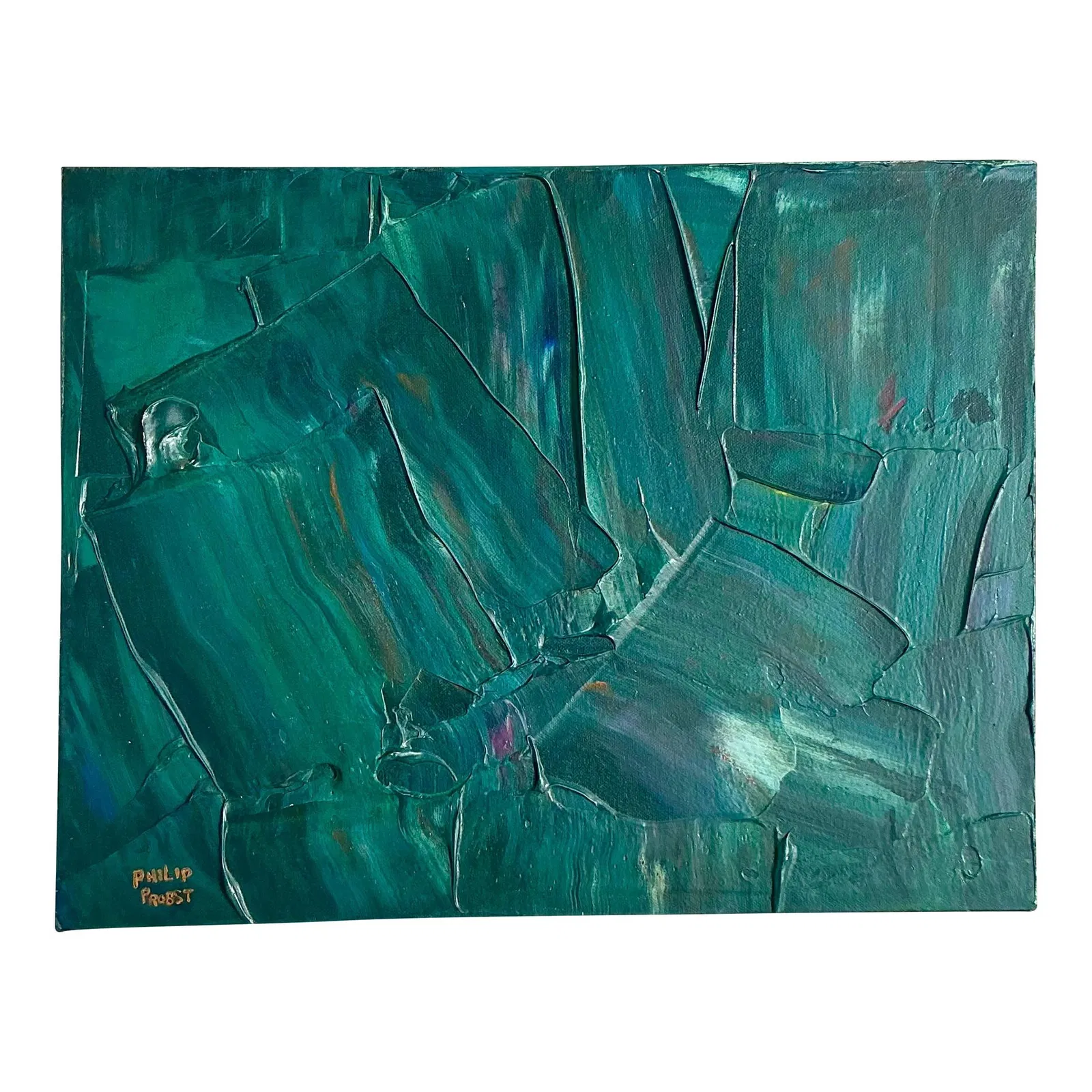 Vintage Boho Abstract Impasto Oil Painting on Canvas 18 x 14