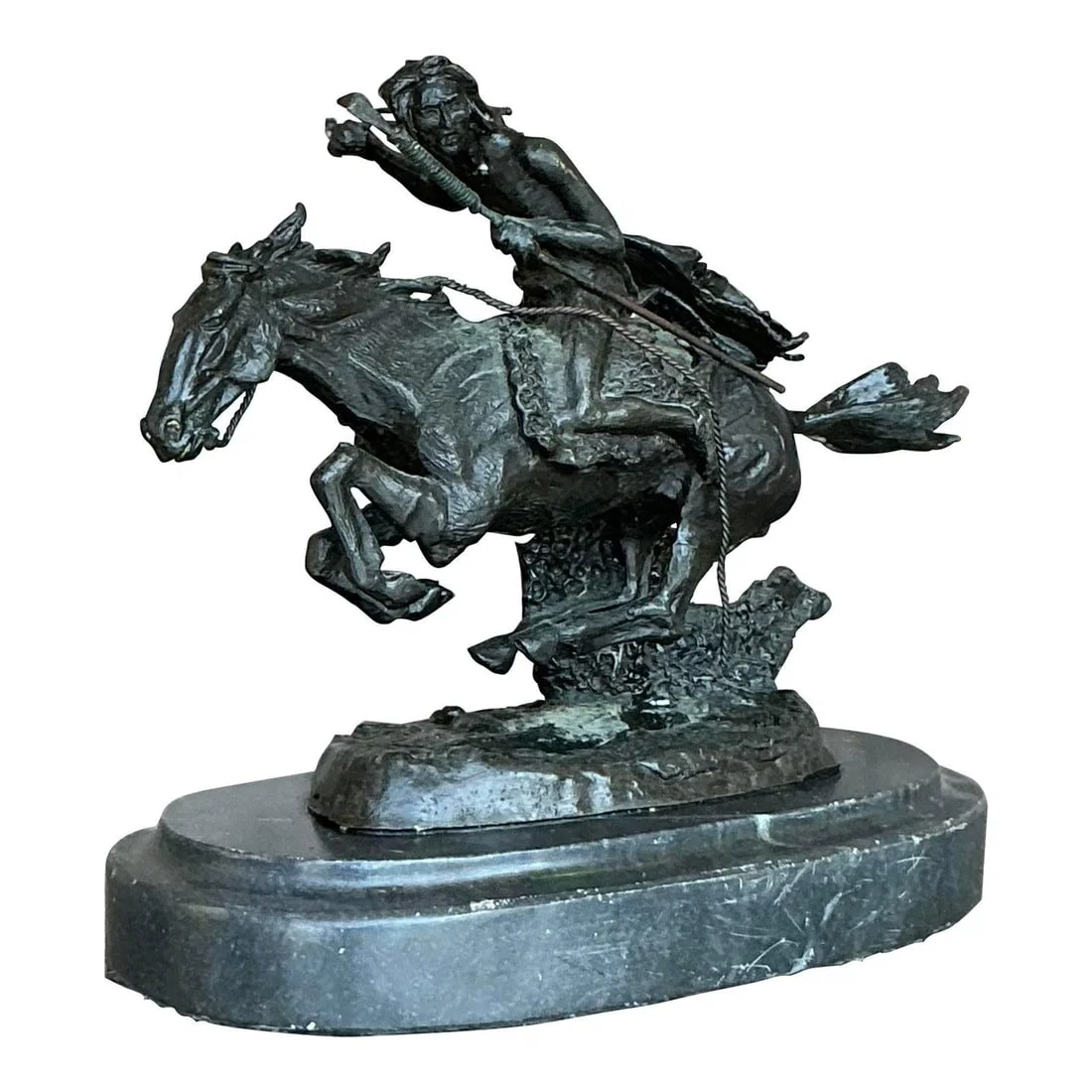 Vintage Boho Horse and Rider Sculpture in Dark Bronze Metal
