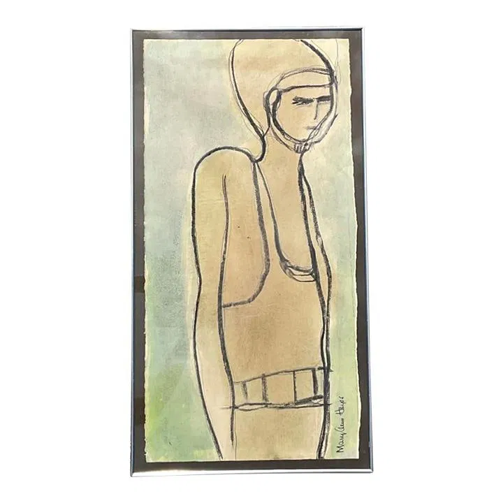 Vintage Boho Original Celadon Watercolor Figurative Art