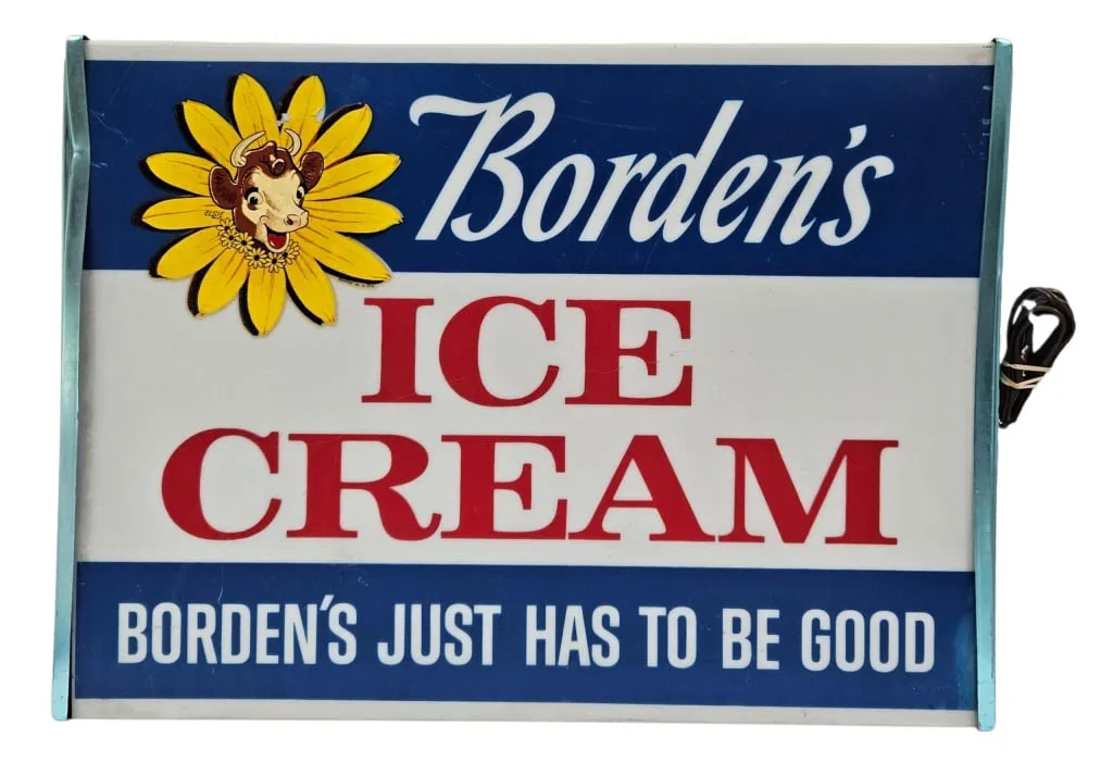 Vintage Borden's Ice Cream 2-Sided Lighed Sign