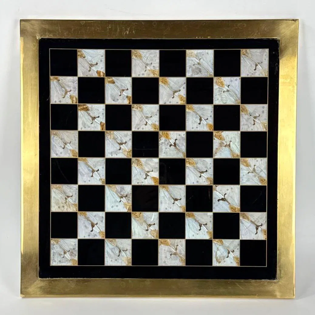 VINTAGE BUTTERFLY WING INLAY CHESSBOARD