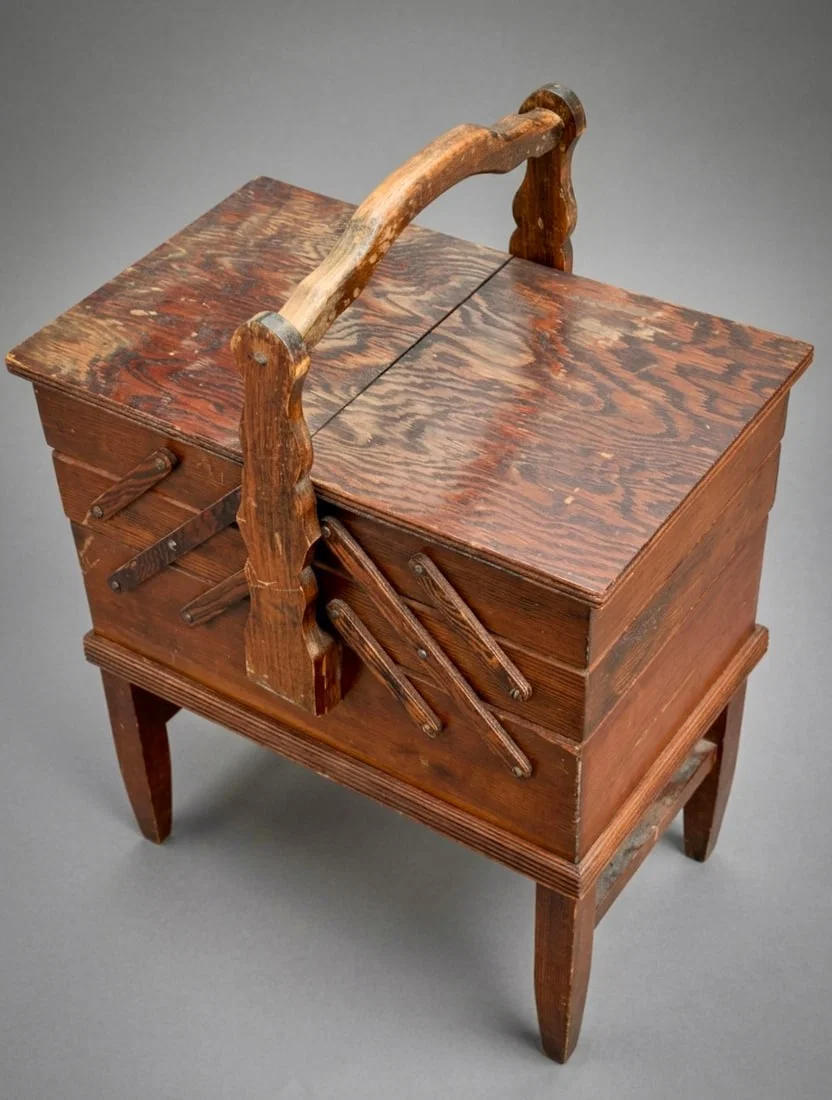 Vintage Cantilever Sewing Box Accordion Chest Multi Tiered Expandable Compartments with Sewing