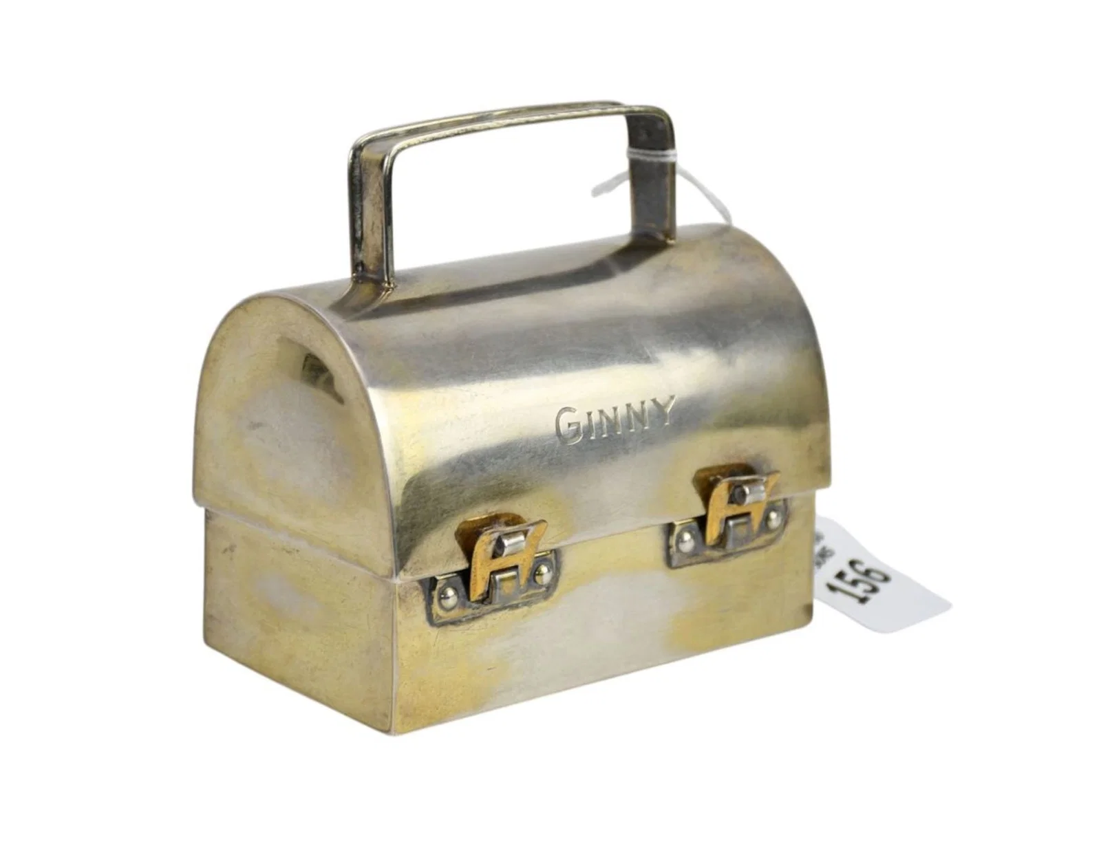 VINTAGE CARTIER Sterling Silver Lunchbox "Minaudiere" Engraved "Ginny" on Front, 4"h x 4 1/4" x 2