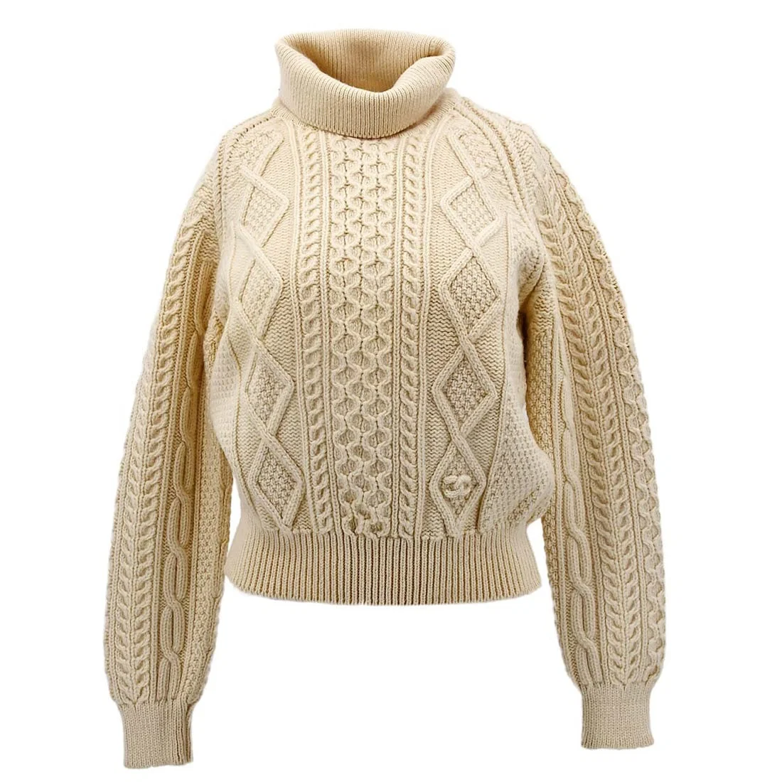 Vintage Chanel Ivory Wool Sweater Long Sleeve Logo 96A Size 44