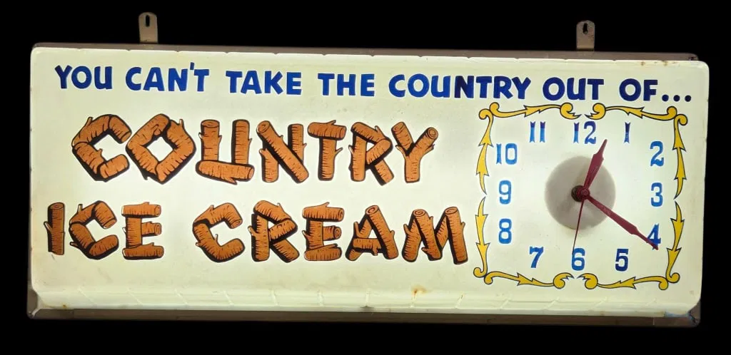Vintage Country Ice Cream Lighted Sign w/ Clock