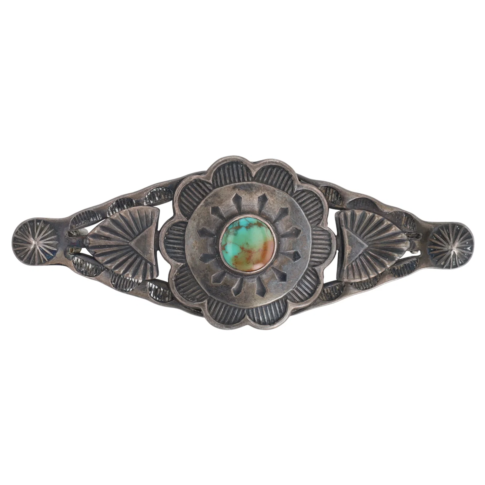Vintage Fred Harvey Era Navajo Turquoise Stamped Brooch