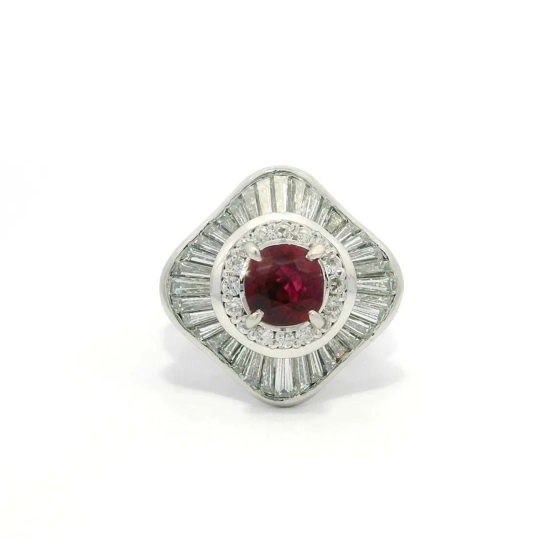 Vintage GIA Certified 2.55ctw Red Ruby Diamond Cocktail Ring Platinum