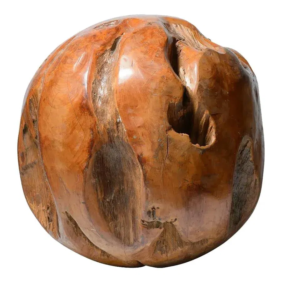 Vintage Giant Balinese Polished Burl Wood Sphere Sculpture 21"