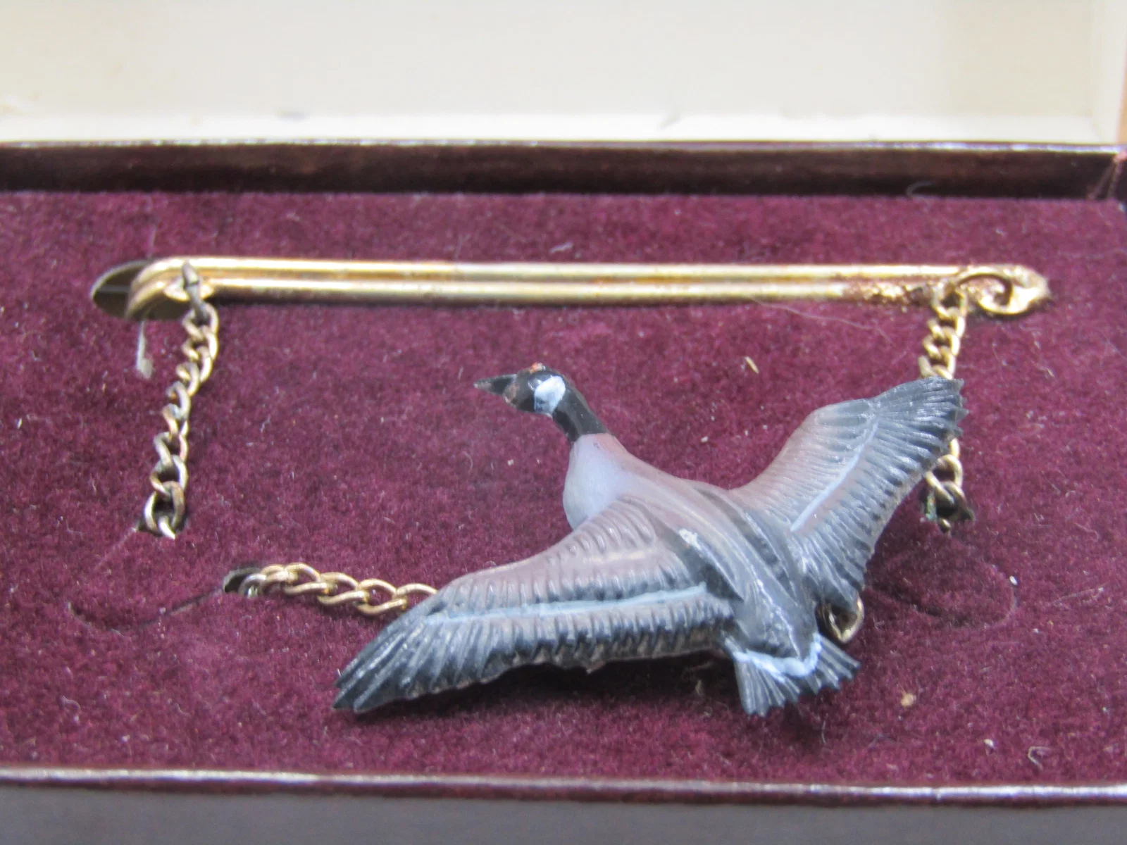 Vintage Goose Tie Bar by Wildlife Miniatures in Box, 2.5"
