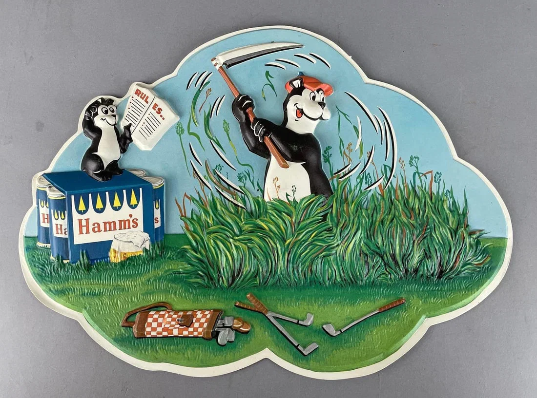 Vintage Hamms Beer Bear Golfing Vacuform Advertising Sign