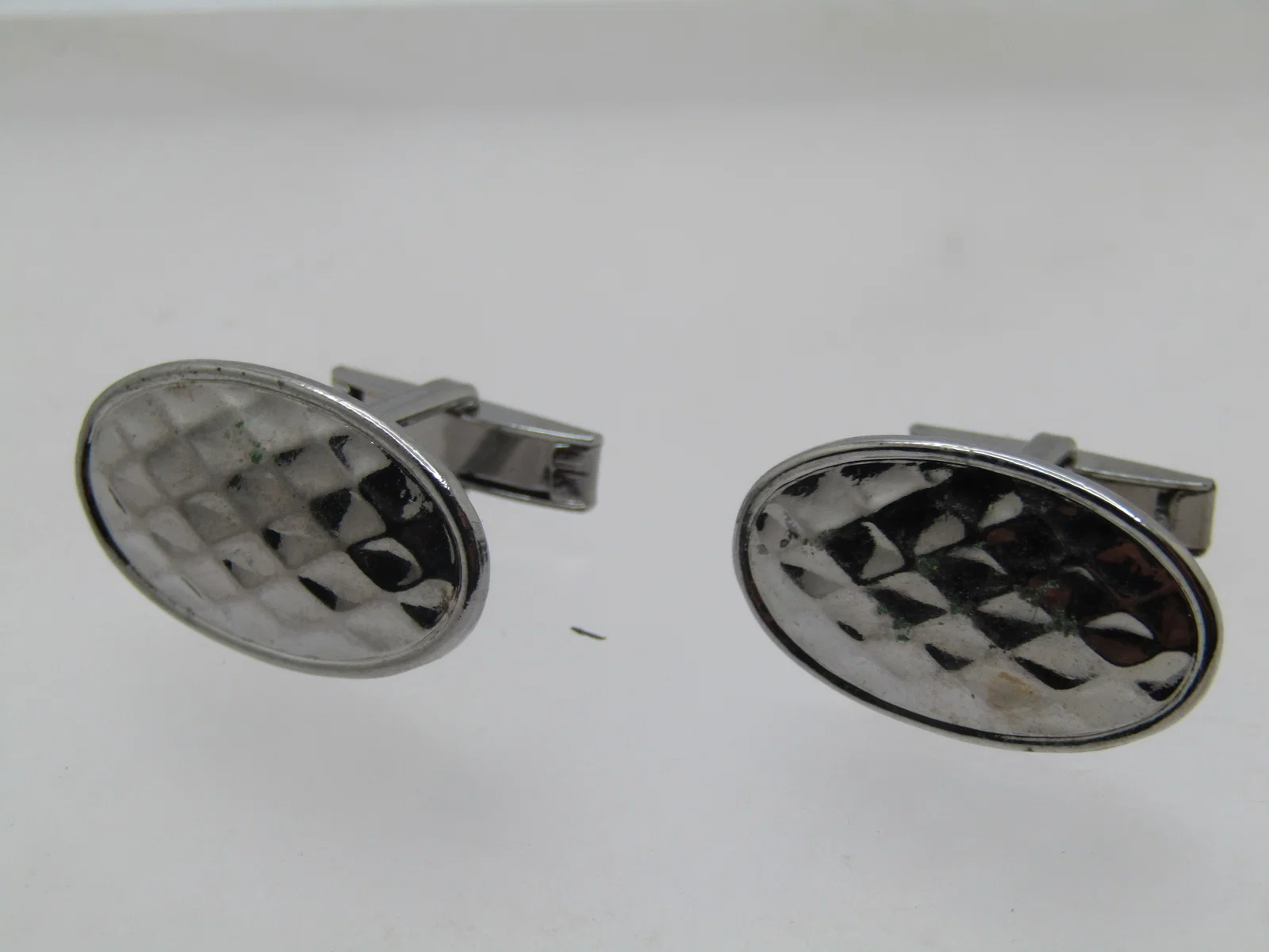Vintage Harlequin Pattern Cufflinks, 1960's-1970's, Silver Tone