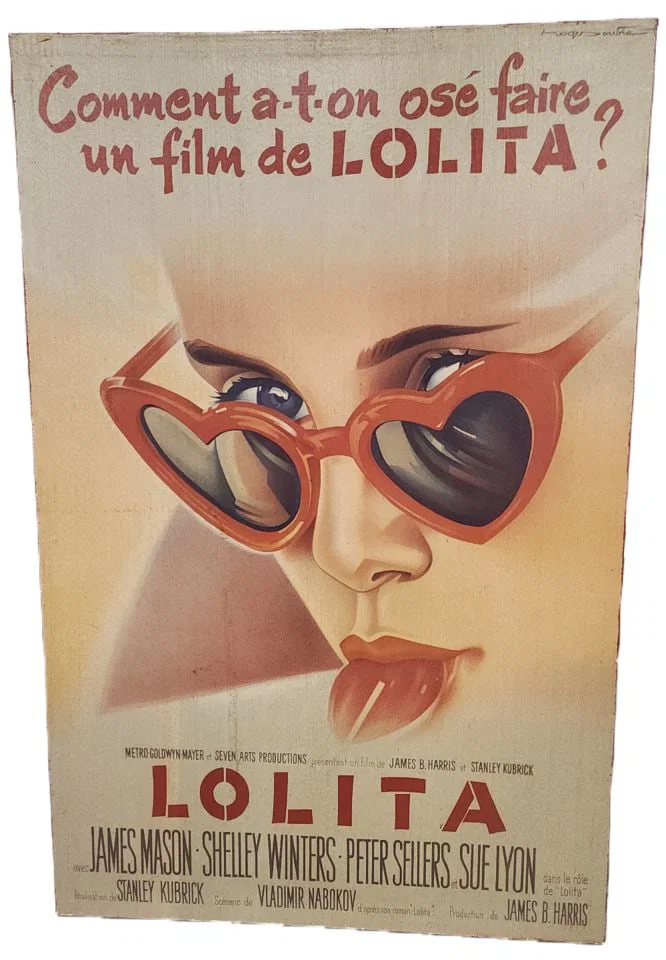 Vintage Iconic French movie poster for Stanley Kubrick's 1962 film "Lolita" Fax signed, Roger Soubie