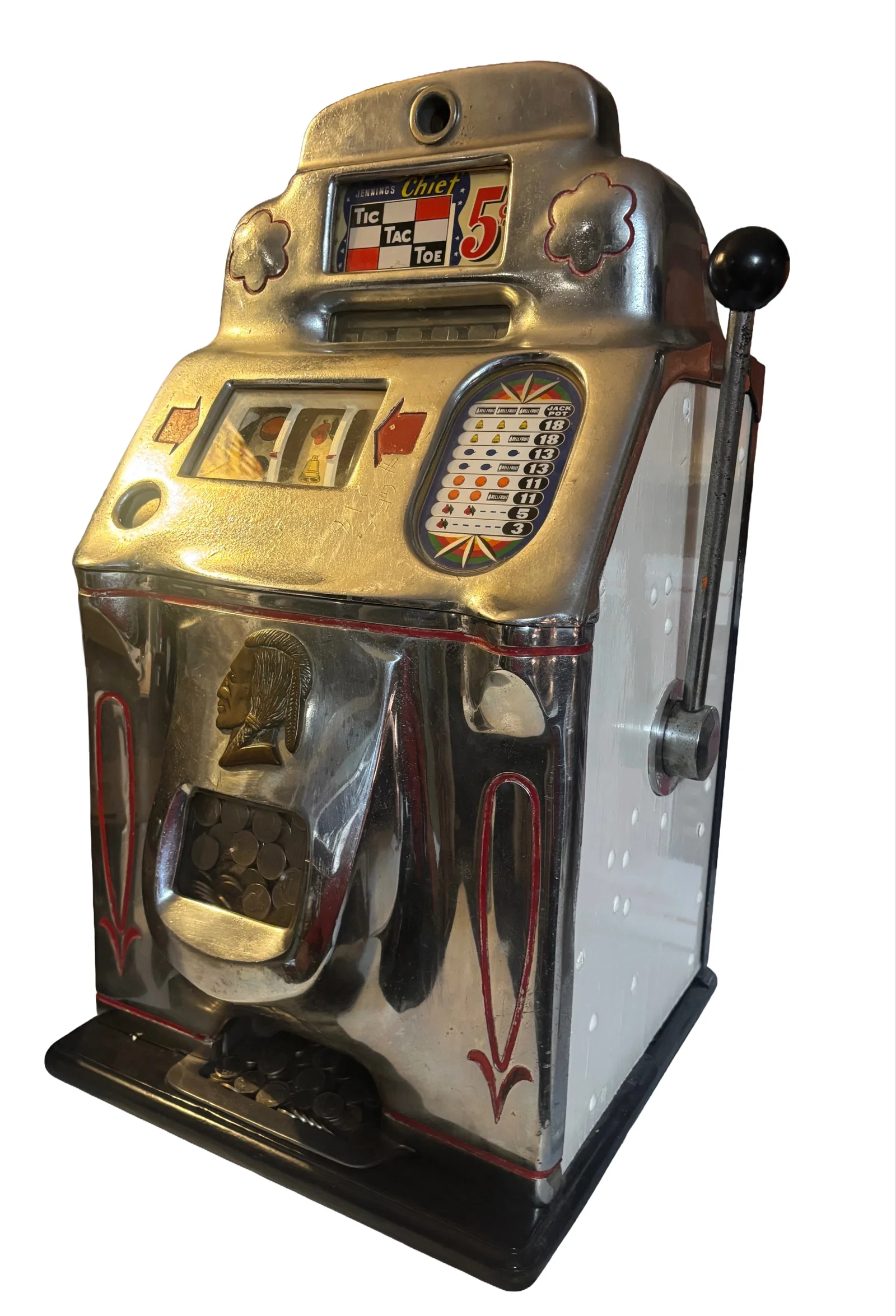 Vintage Jennings 5 cent "Standard Chief" Tic-Tac-Toe Slot Machine 1940s 50s Casino Gambling