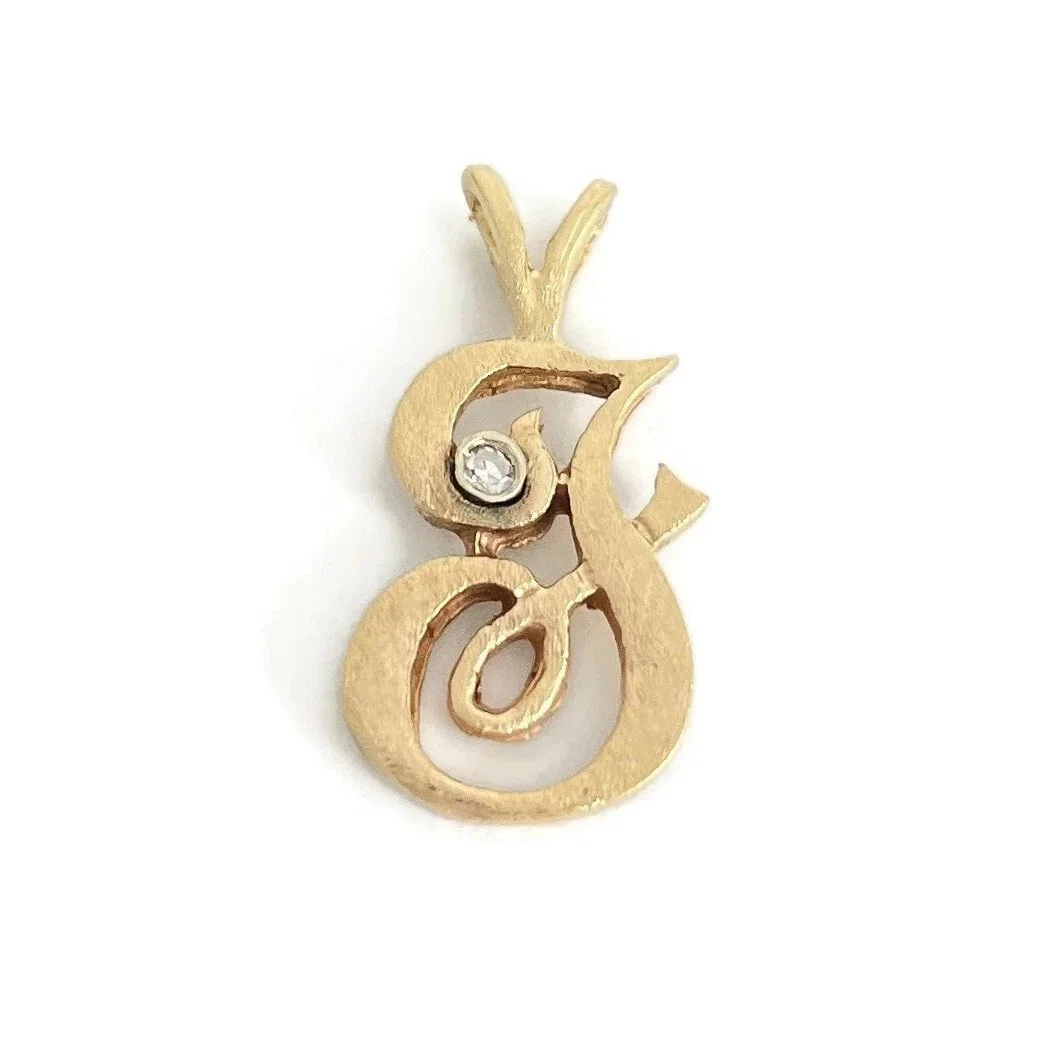 Vintage Letter J Initial Diamond Necklace Pendant 14K Yellow Gold, 1.70 Grams