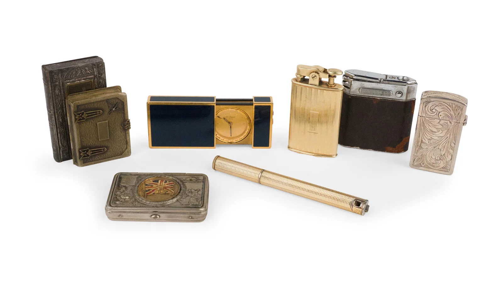 Vintage Lighters, Travel Clock and Boxes