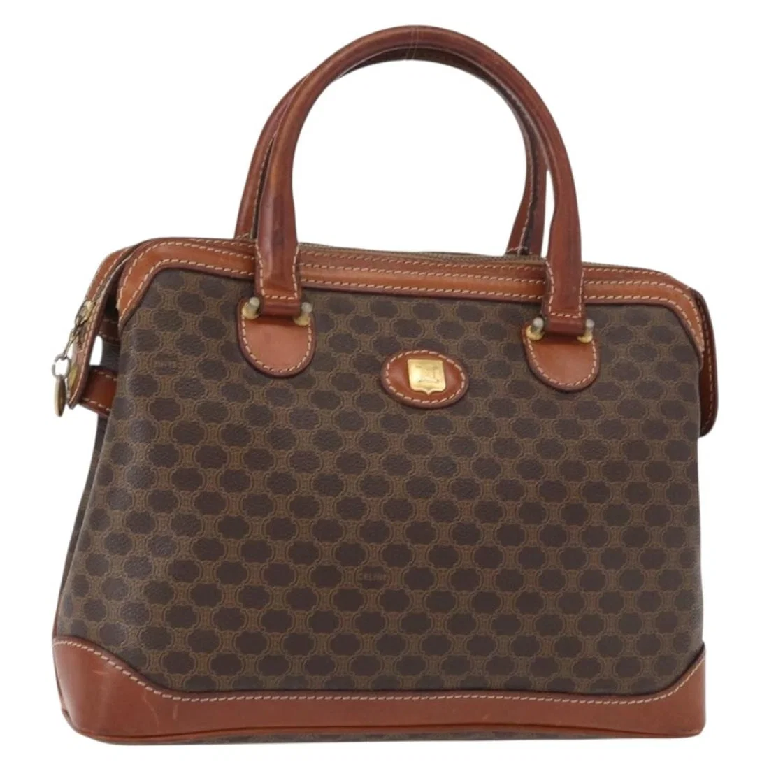 Vintage Macadam Canvas and Leather Handbag by Celine 28cm Brown