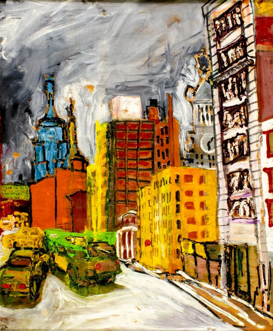 Vintage mid 20C American mixed media painting signed