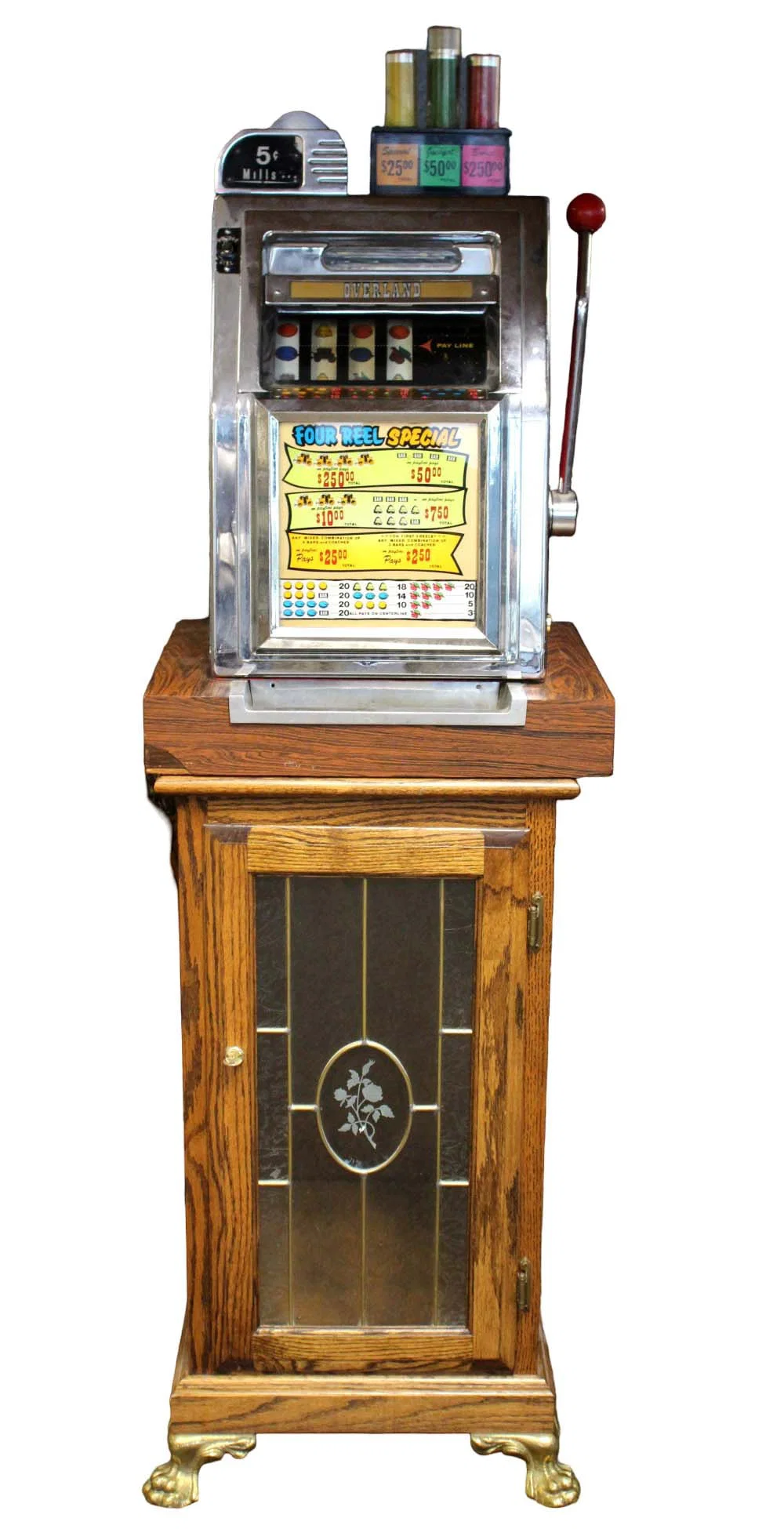 Vintage Mills Four Reel Special 5 Cents Slot Machine Overland Casino