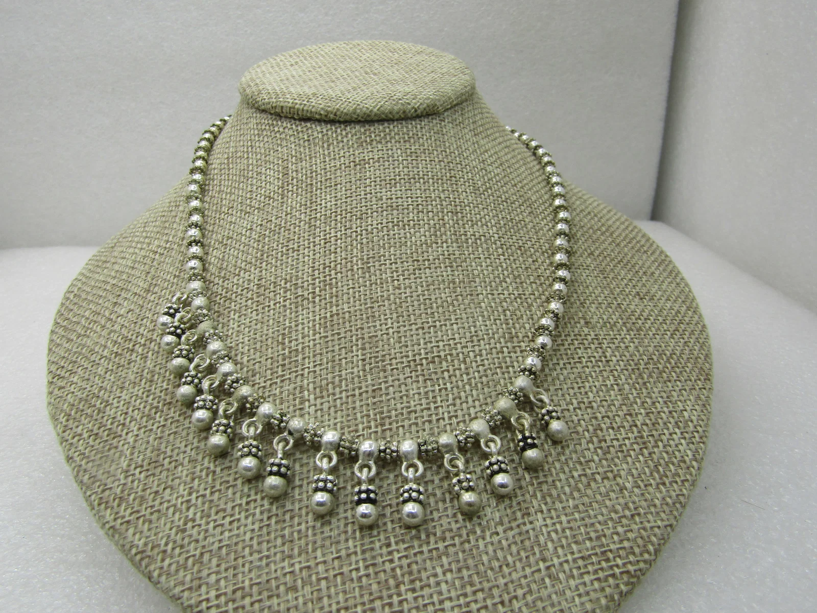 Vintage Napier Bali Themed Necklace, 18", Silver Tone, Dangles