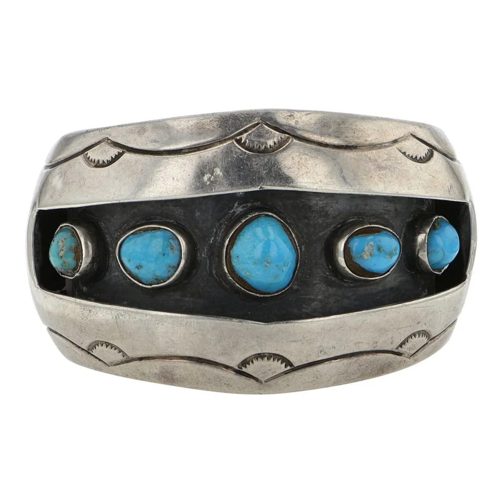 Vintage Navajo Blue Gem Turquoise Shadow Box Cuff Bracelet