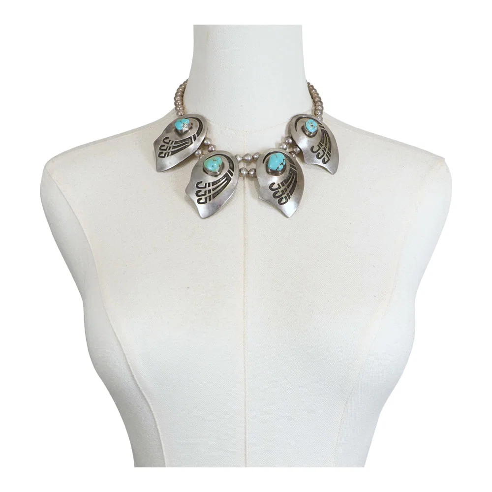 Vintage Navajo Blue Moon Turquoise Choker Necklace