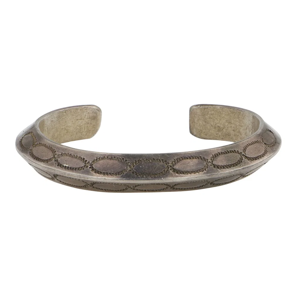Vintage Navajo Heavy Triangle Wire Stamp Work Cuff Bracelet