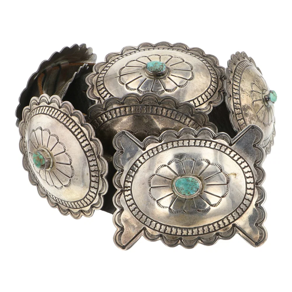 Vintage Navajo Nevada Turquoise Stamp Work Traditional Concho Belt
