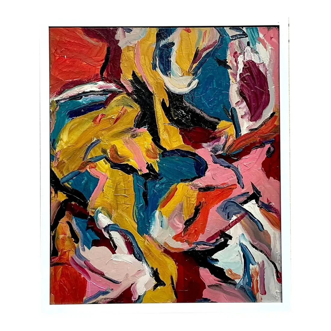 Vintage Original Abstract Oil Painting Boho Framed Art 21.25x25.25