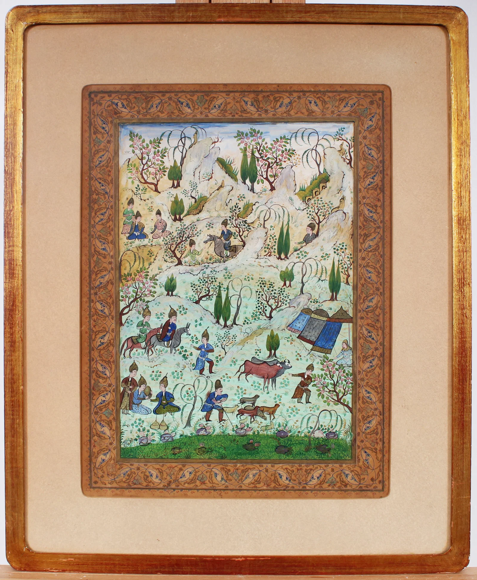 Vintage Perisan Finely Painted Orientalist Painting with Figures Framed