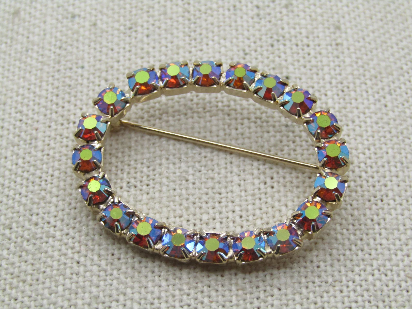 Vintage Pink Aurora Borealis Oval Brooch, 1960's, 1.5"