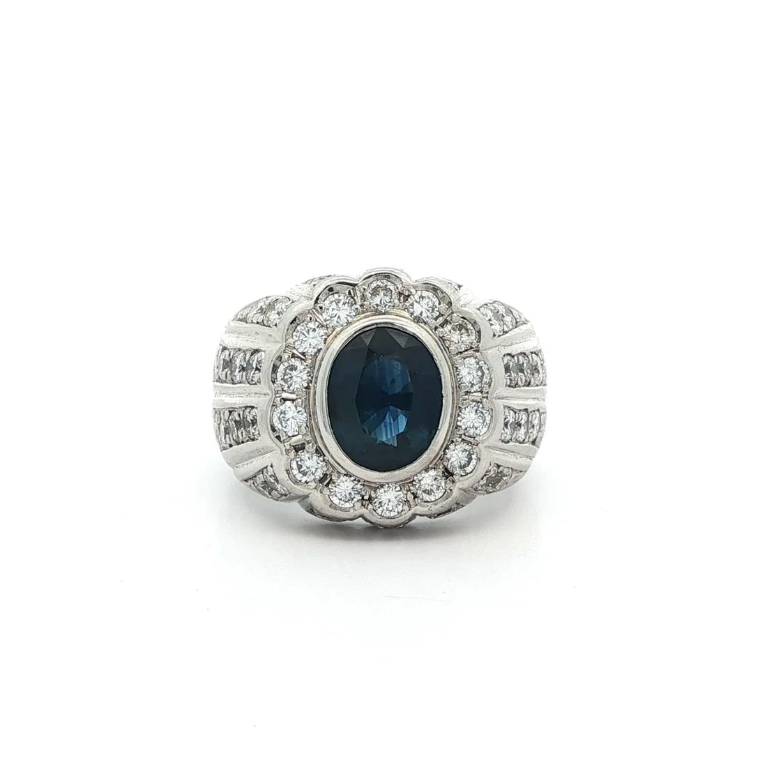 Vintage Platinum 3.6ctw GIA Oval Sapphire Diamond Band Ring