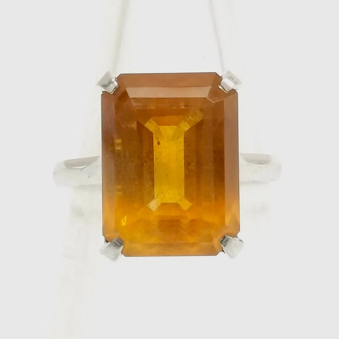 Vintage Platinum and Emerald Cut Yellow Gemstone Cocktail Ring